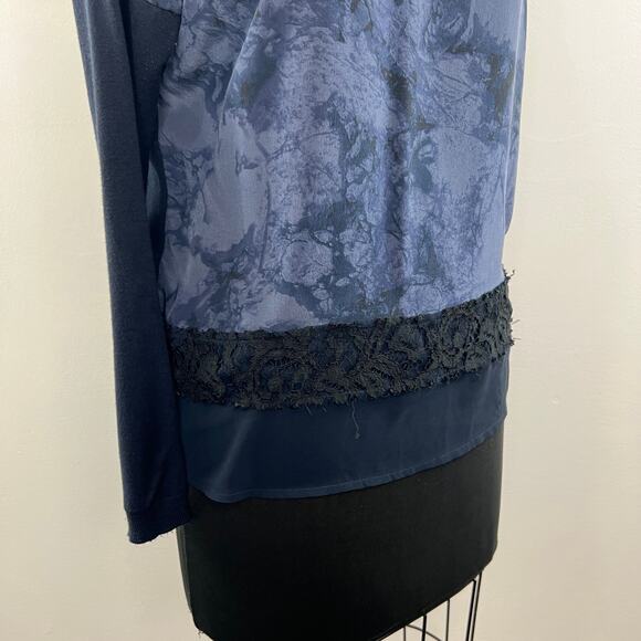 Mint Velvet Blue Long Sleeve Wide Neck Layered Look Pullover Lace Top Size 10 - Picture 3 of 7